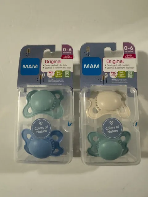 MAM Baby Pacifiers 0-6 Months 2Pk BPA/BPS Silicone Nipple Matte Finish Lot Of 2