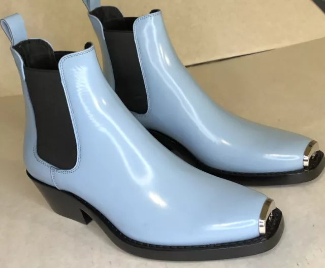 Raf Simons X CALVIN KLEIN 205W39NYC Blue Leather Chrome Toe Boots Size 6.5 /37.5