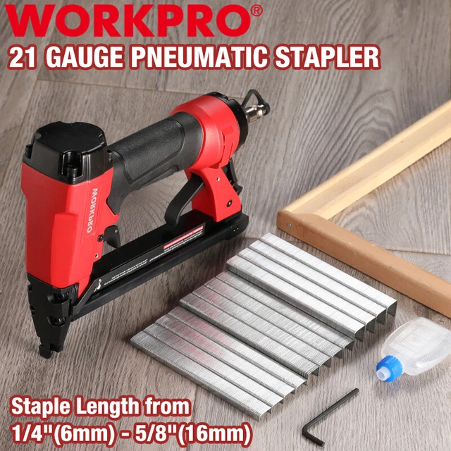 WORKPRO 8016 PNEUMATIC Staple Gun 21 Gauge Upholstery Stapler Set w