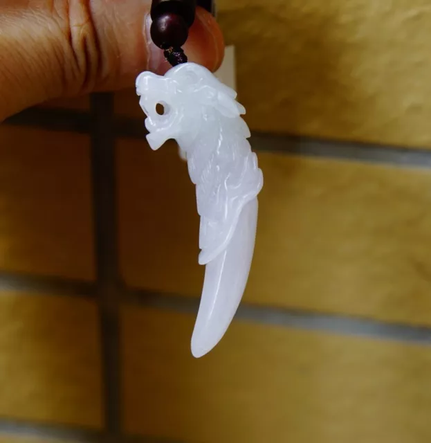 Certified Grade A Natural White Icy Jade jadeite Fei cui 翡翠Dragon Tooth Pendant