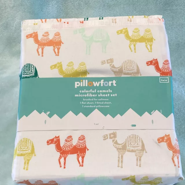 NEW Kids Twin Sheet Set 3 Piece Colorful Camel Printed Microfiber Pillowfort