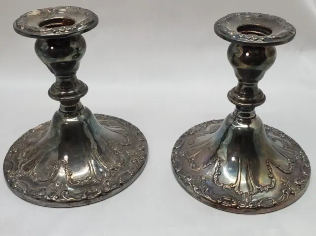 VINTAGE Gorham Rose Scroll Candleholder PAIR Silver Plate YC 3004 Candlestick