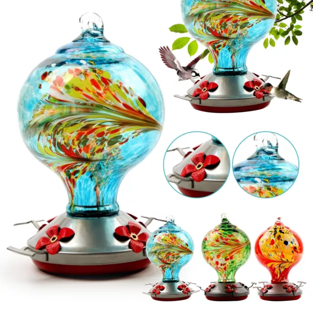 Hummingbird Feeder With 5 Perches Hand Blown Glass Bird Feeders Big Capacity