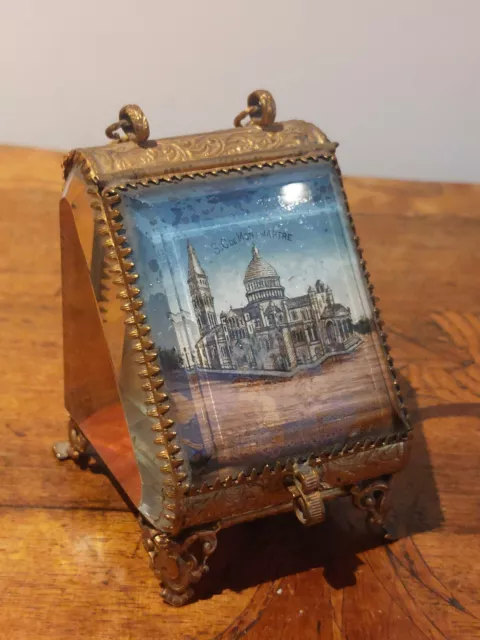 Boite à bijoux porte montre Napoléon III laiton et verre biseauté - Sacré Cœur M