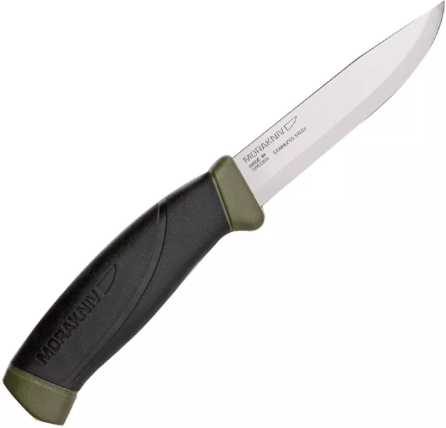 Mora Companion Fixed Blade Knife Black Green Handle Plain Stainless Blade 12215