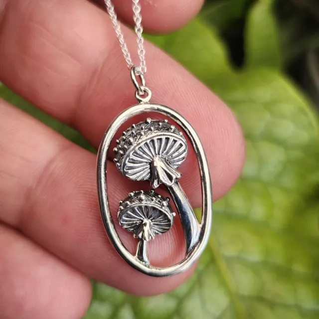 Collier Champignon Pendentif 18" Chaîne Argent 925 Agaric Fly Psychédélique... 3