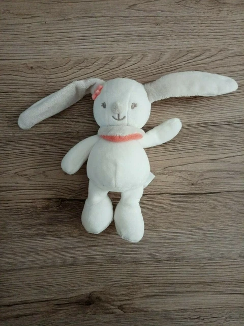 Doudou peluche hochet lapin blanc rose Mia & Basile 18 cm Nattou etat neuf