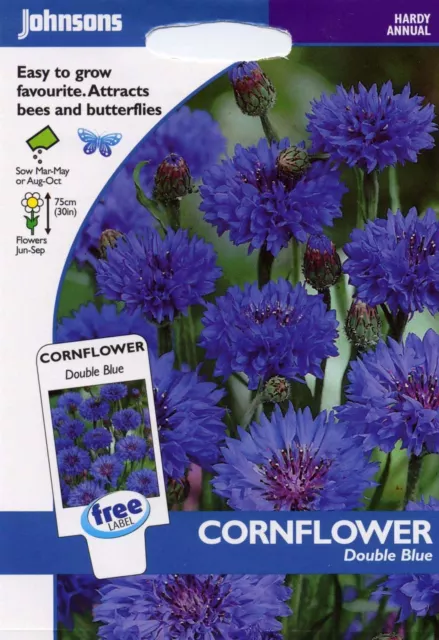 Johnsons Seeds - Pictorial Pack - Flower - Cornflower Double Blue - 250 Seeds