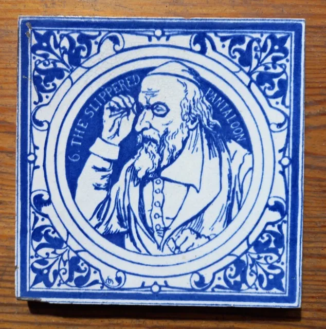 Antique Victorian tile. Shakespeare '7 ages' series Pantaloon. Maw &co. c1880