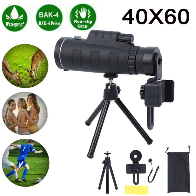 For Cell Phone 40X60 Zoom HD Monocular Telescope Night Vision+ Tripod + Clip