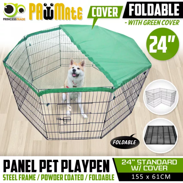 24in 8 Panel Pet Playpen w Cover Portable Cage Fence Enclosure Dog Puppy Rabbit