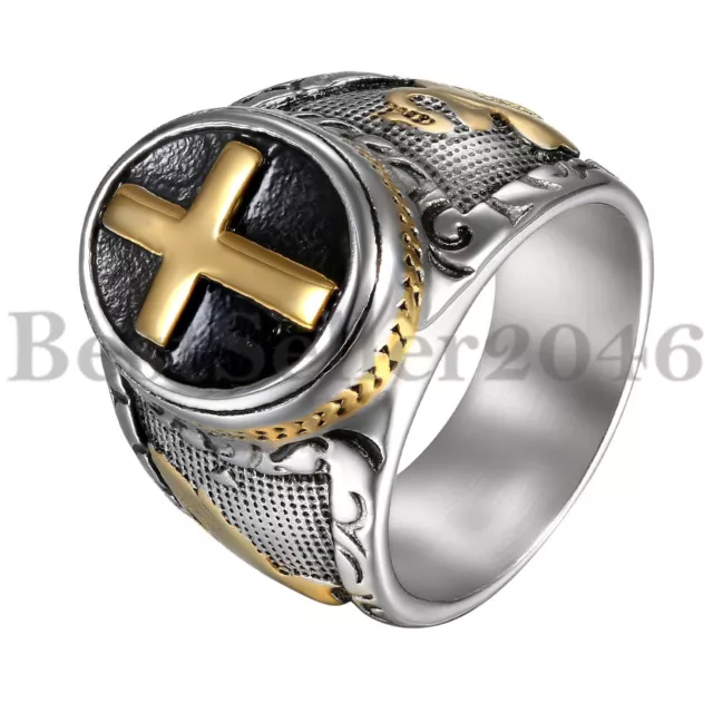 Mens Stainless Steel Biker Christian Holy Cross Prayer Religious Ring Size 8-14