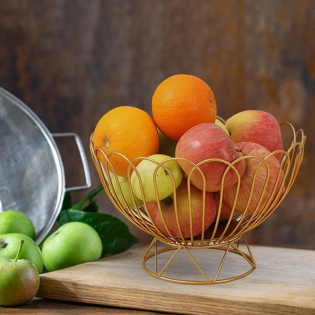 Corbeille à Fruits En Fil Métallique - Panier Déco Moderne Pour Comptoir Cuisine | Organisateur Léger Et Durable