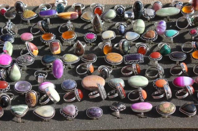 Sale Agate & Mix Gemstone Wholesale Bulk Lot 925 Sterling Silver Plated Rings