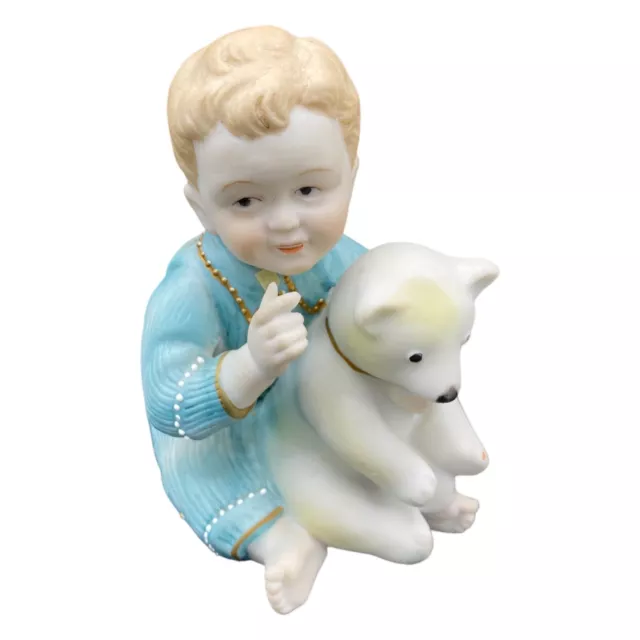 Vintage Ardalt Lenwile China Bisque Porcelain Baby boy w/ Bear 4.5"