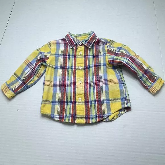 Ralph Lauren Boy's Button-Front Casual Shirt - Yellow Plaid - Size 9M - EUC