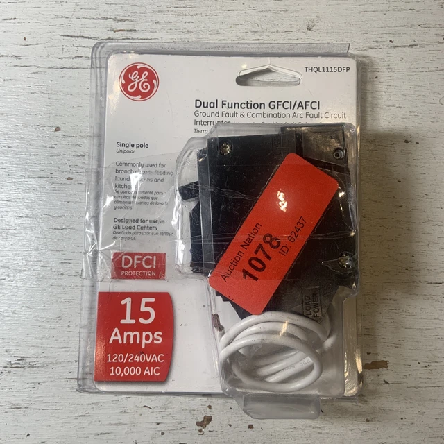GE QLINE 15 Amp SinglePole Dual Function Arc Fault GFCI Breaker