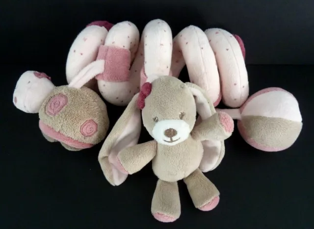 R9. DOUDOU PELUCHE JOUET SPIRALE NATTOU LAPIN TORTUE BALLE rose beige coeur TTBE