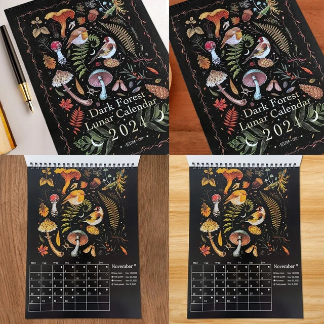 DARK FOREST LUNAR Calendar 2024 Colorful Moon Wheel Wall Calendar with