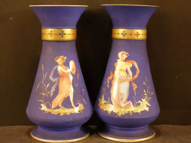 Antique French Old Paris Faience HAND PAINTED Porcelain Vieux Portrait Blue Vase