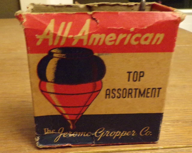 VTG Jerome Gropper Co. All-American Wood Top Spinners Assortment w/box VTG Jerome Gropper Co. All-American Wood Top Spinners Assortment w/box