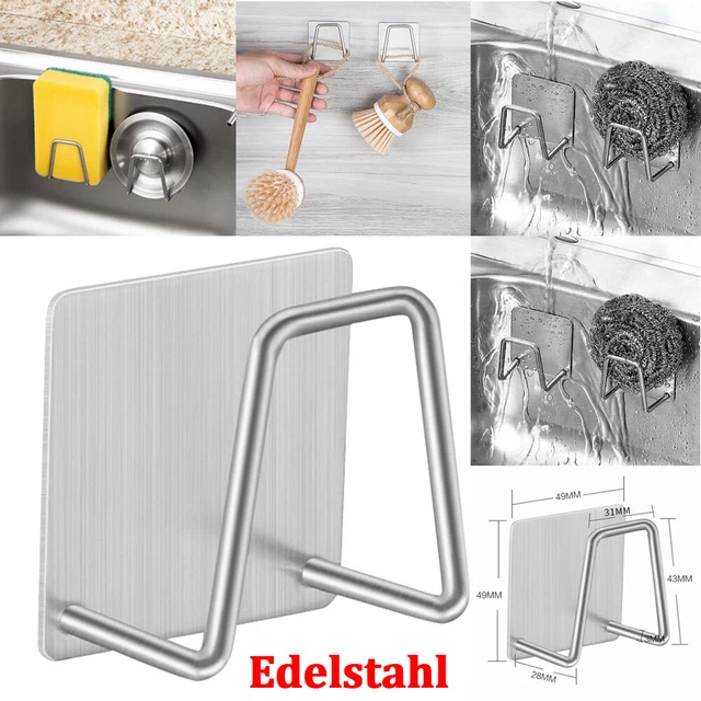 Soporte de esponja de acero inoxidable para lavabo, soporte de secado autoadhesivo