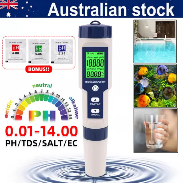 5 in 1 PH Meter TDS EC Salinity Temperature Digital Water Quality Monitor Tester