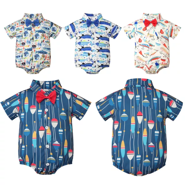 Camicia da gentiluomo neonato bambini romper tuta formale abiti casual estivi