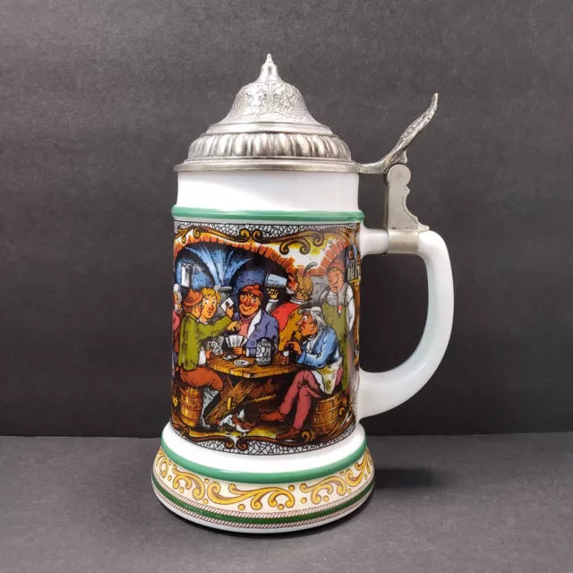 Original BMF Bierseidel Lidded 16 oz. Milk Glass Beer Stein Made in Germany