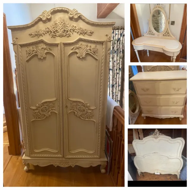 Beautiful French Style Vintage Bedroom, Armoire, Bed, Dresser, Drawers Cornell