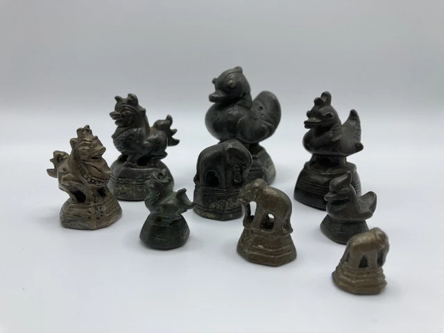 Lot of 9 Antique Burmese Opium Weights