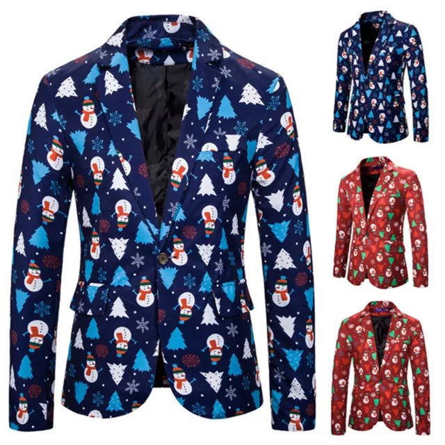 Mens Business Christmas Work Blazer Jacket Casual Button Slim Fit Suit Coat Tops