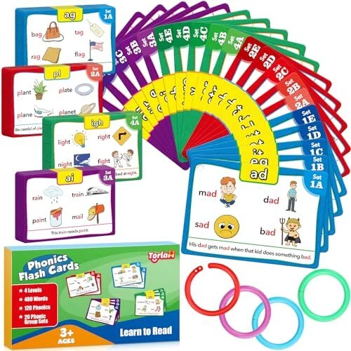 Phonics Flash Cards Learn to Read Spelling Reading Sight Words Phonics Games,