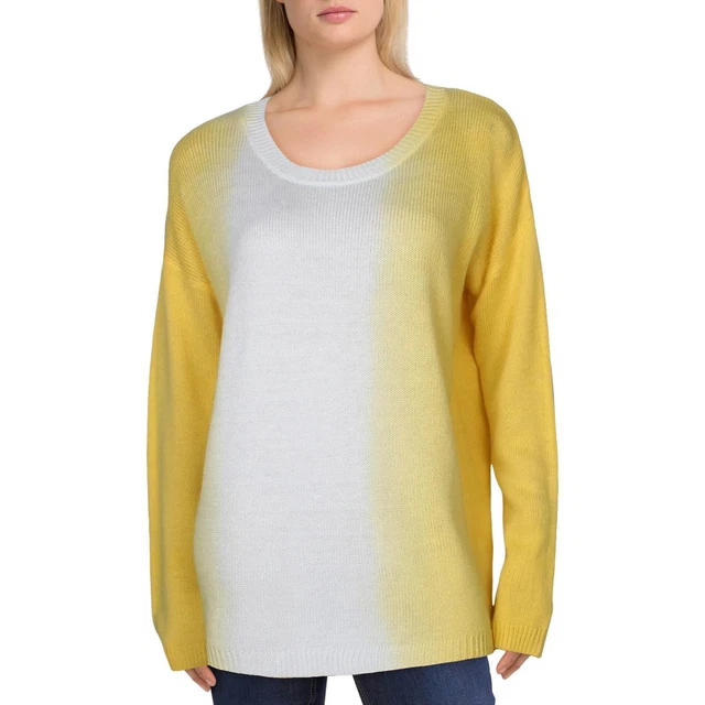 Single Thread Womens Yellow Dip Dye Crewneck Pullover Sweater Top L  1754