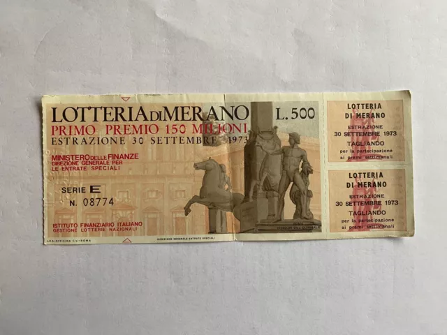 Biglietto Lotteria Di Merano 1973 Con Tagliando