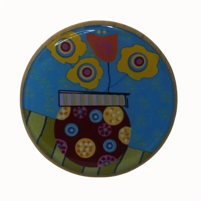 Wooden Wall Hook, Coat Hook, Handcrafted Wall Hanger, Bright Flowers, Blue