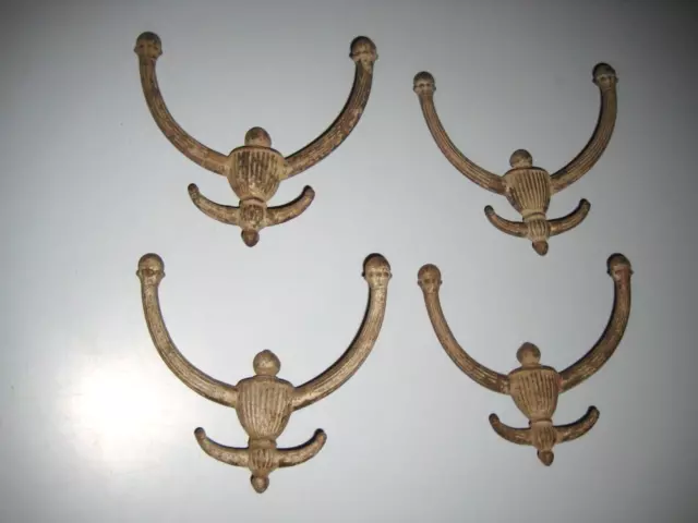Set of 4 Victorian Cast Iron Double Hall Tree Coat & Hat Hooks