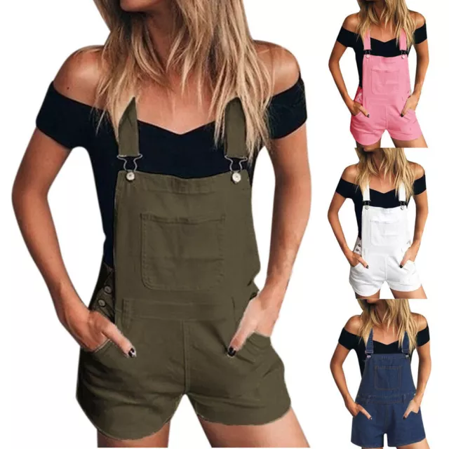 🕷Women Denim Bib Hole Pants Overalls Jeans Demin Shorts Jumpsuit Romper HomeS