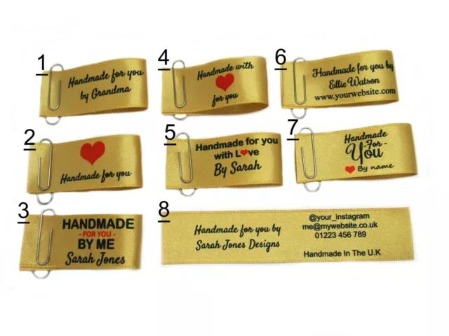 Handmade for you sew in craft business labels for fabric satin ribbon in gold