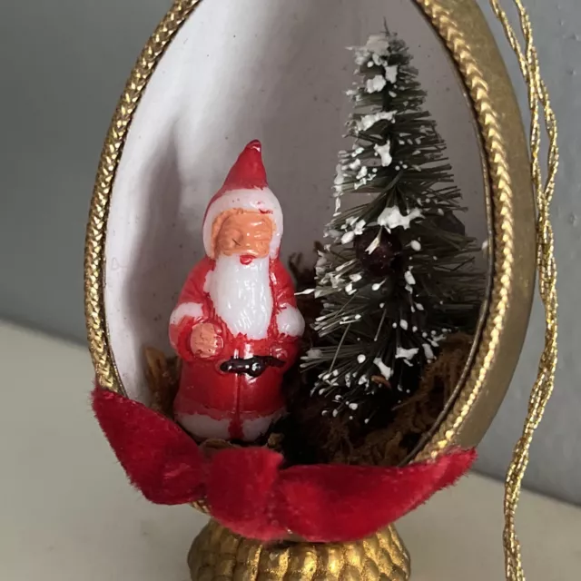 Vintage Christmas Egg Shaped Diorama Ornament with Santa And Tree 2