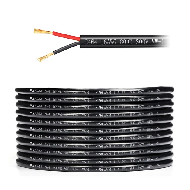 16Gauge 2Conductor Electrical Wire, PVC, Red & Black Cord, LED Cable, UL Listed
