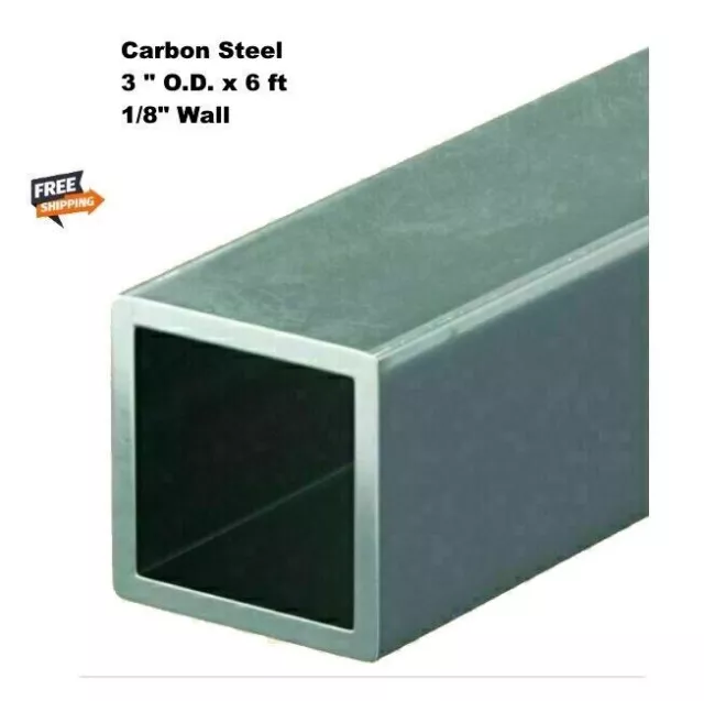 Steel Hollow Square Tube 3 " O.D. x 6 ft Long 1/8" Wall Carbon 1015 Alloy