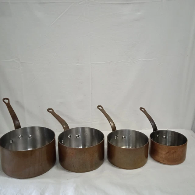 LOT ANCIEN DE 4 Casseroles E.Dehillerin en Cuivre étamé EUR 250,00