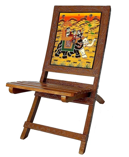 Rajasthani Artesanal Madera Antiguo Diseñador Silla Plegable Decorativo Piezas