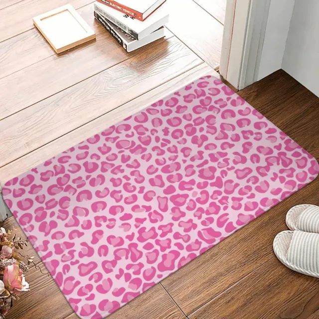 Pink Leopard Print Doormat Carpet Mat Rug Polyester Anti-slip Floor Decor