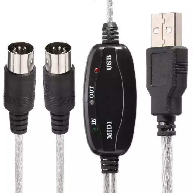 MIDI USB IN-OUT Interface Cable Converter Cord Line PC to Music Keyboard Adapter