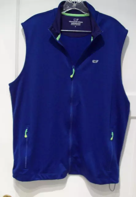 Vineyard Vines Performance Zip-Up Vest~Marine Blue w/Bright Green Tabs~Men's L