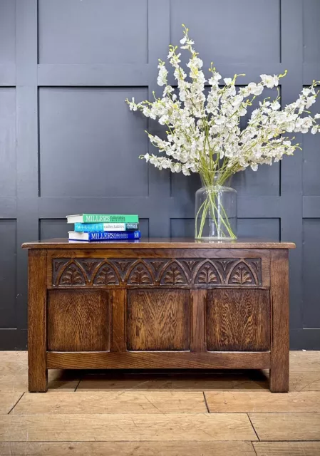 Vintage Oak Trunk /  Oak Chest /  Coffee Table / Rustic Box Storage / TV Stand