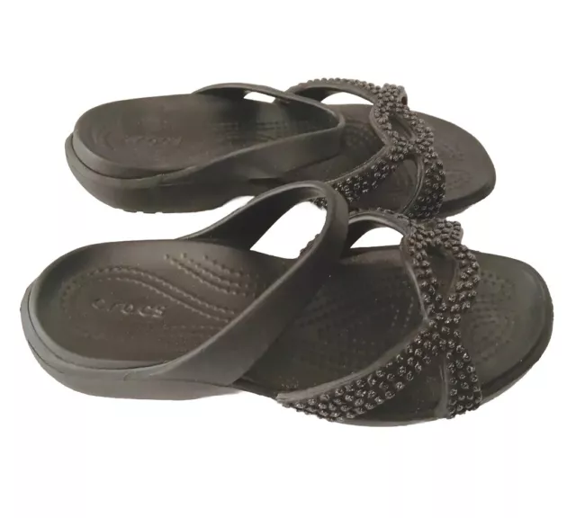 Crocs Sloane Womens Size 5 Sandals Black Slide Embellished Strap Slip On Comfort