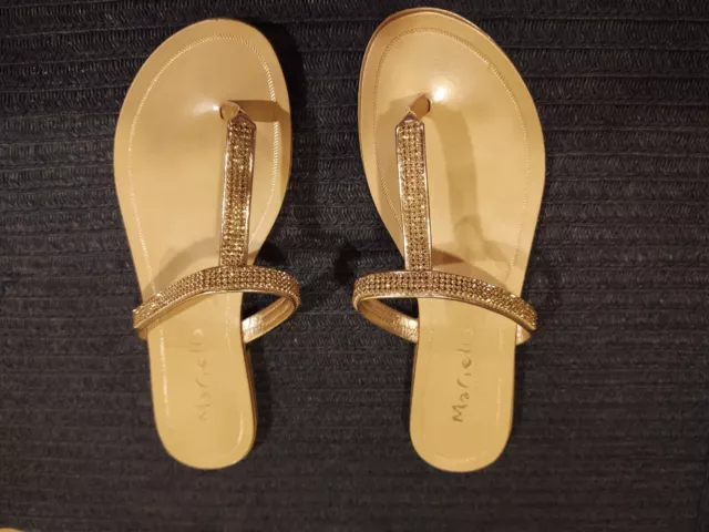 Mariella Womens Sandals Size 7 Gold/Beige Slip-on Thong Flip Flops